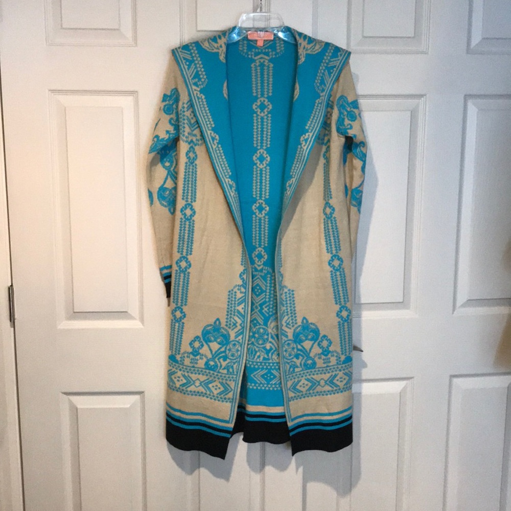 Lime Lush Teal/Cream/Black Cardigan Size Small